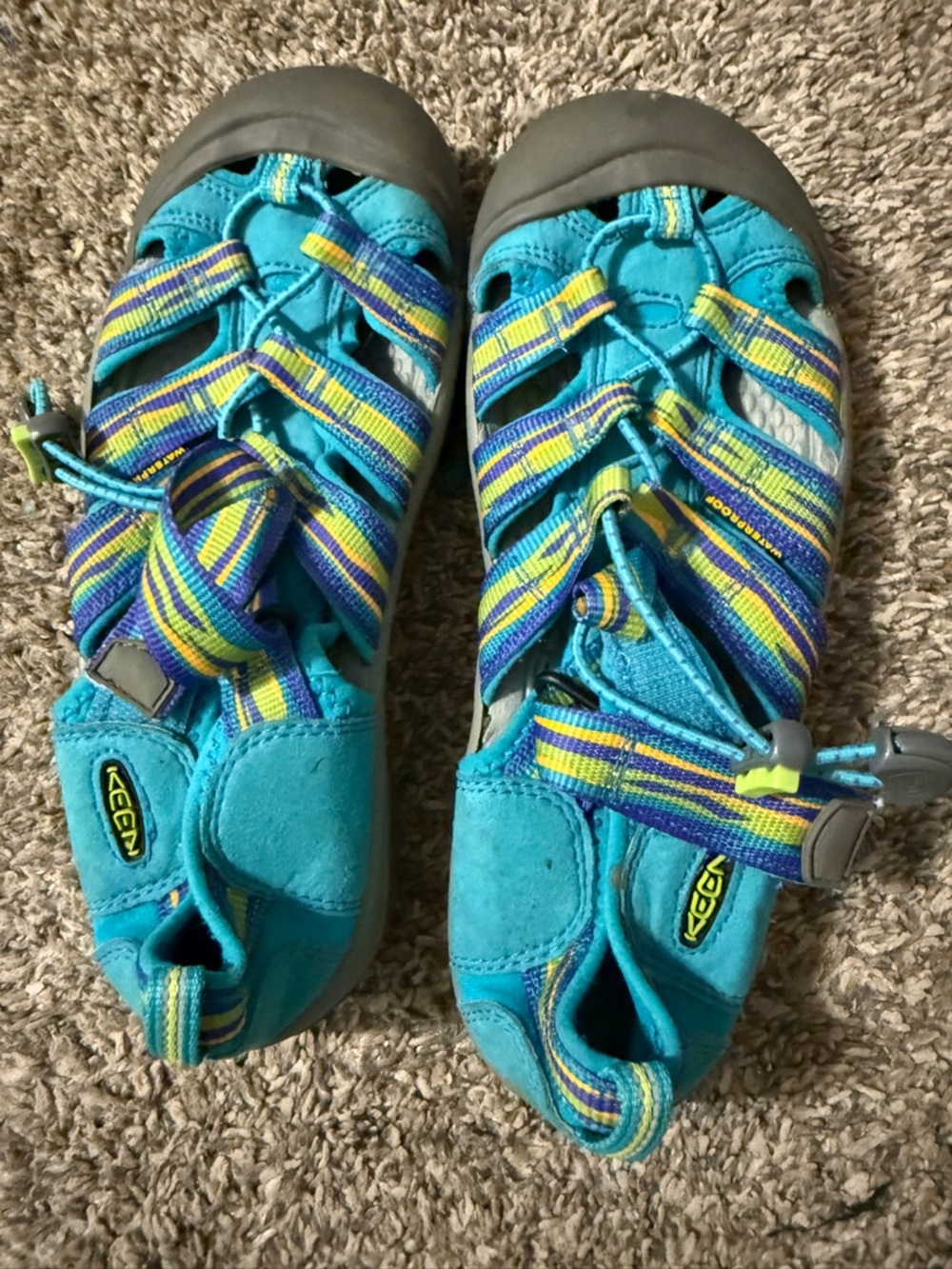 Keen Kids Teal Strappy Water Shoes with Yellow & Blue Accents